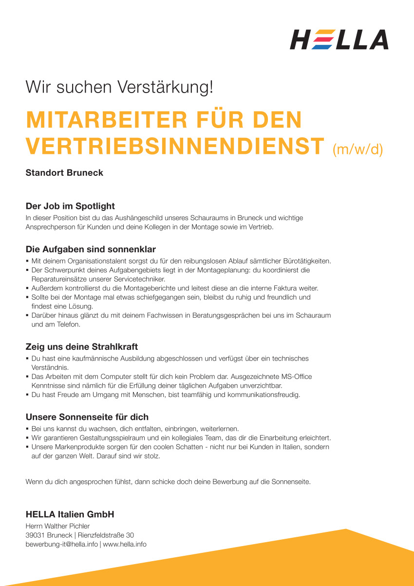 Mitarbeiter (m/w/d) für den Vertriebsinnendienst