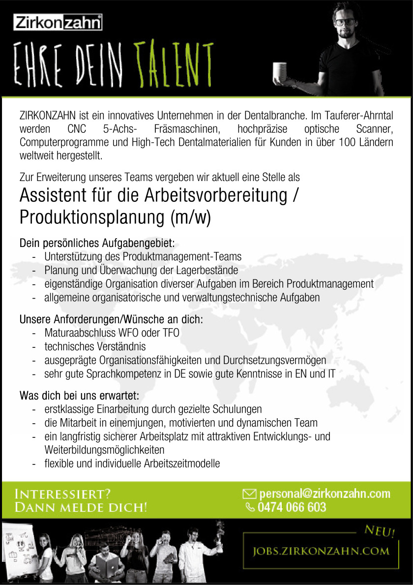 Assistent für die Arbeitsvorbereitung / Produktionsplanung (m/w)