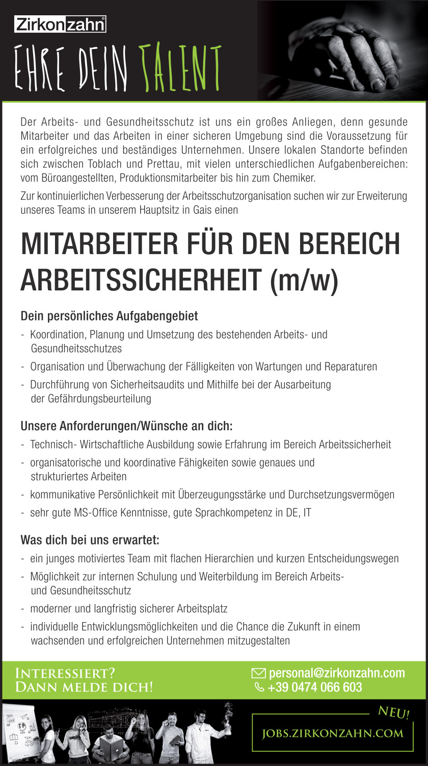Mitarbeiter für den Bereich Arbeitssicherheit (m/w)