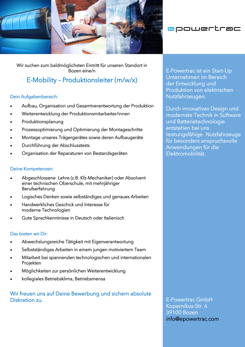 E-Mobility - Produktionsleiter (m/w/x)