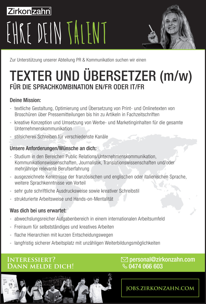 Texter und Übersetzer (m/w) für die Sprachkombination EN/FR oder IT/FR