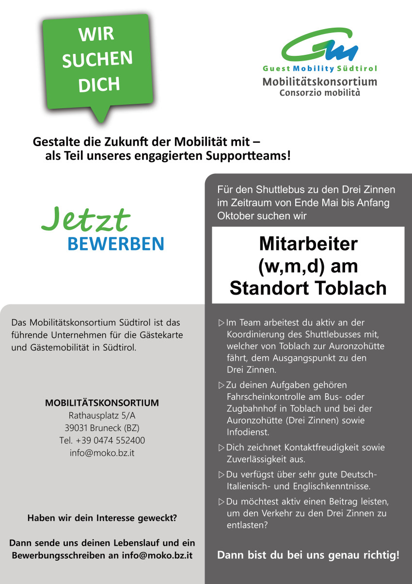 Mitarbeiter (w,m,d) Shuttlebus am Standort Toblach