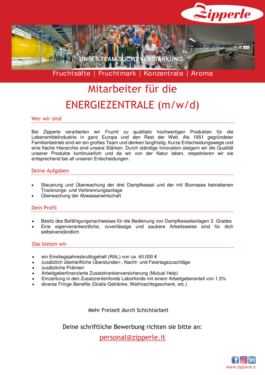 Mitarbeiter für die Energiezentrale (m/w/d)