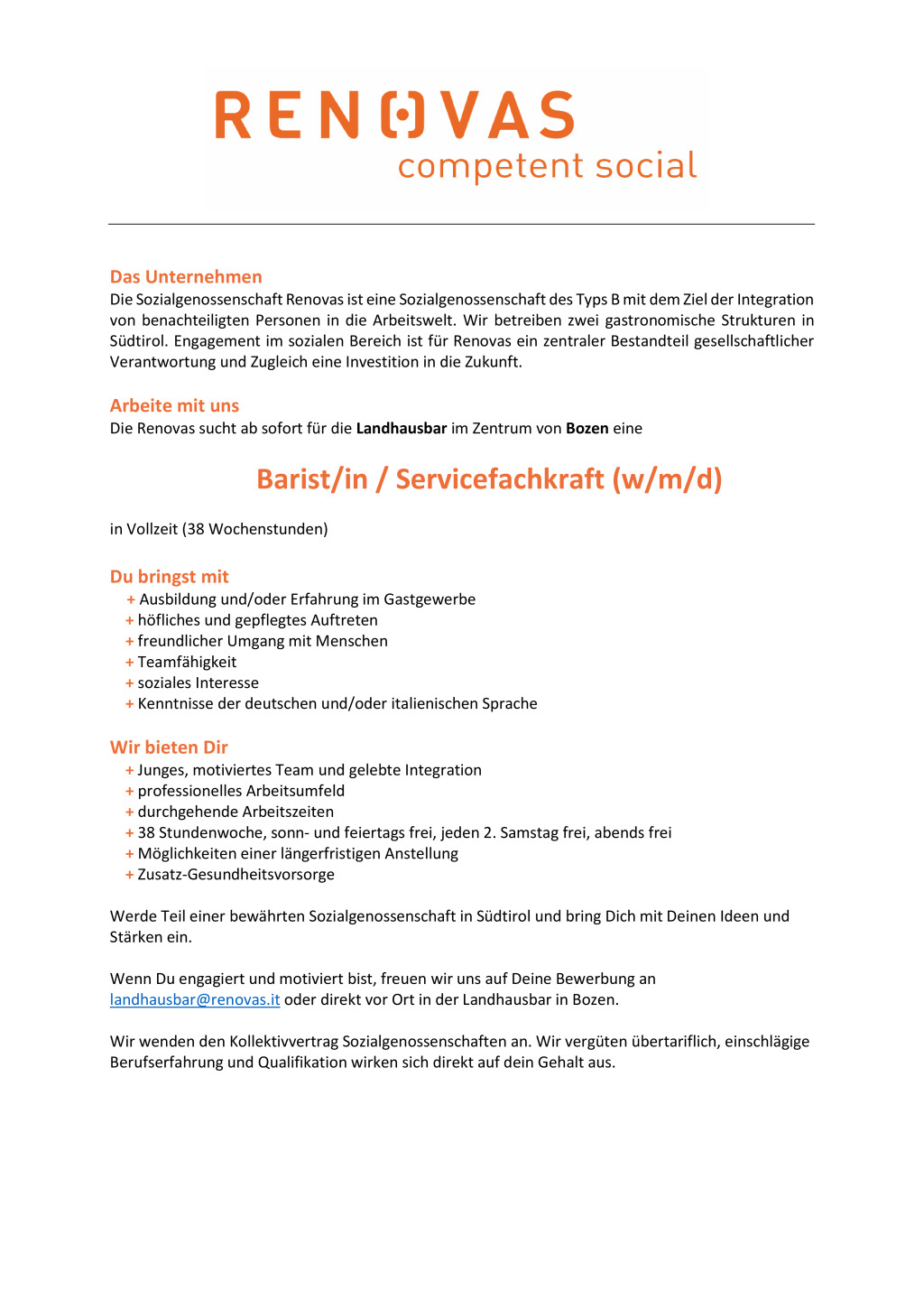 Barist/in / Servierfachkraft (w/m/d