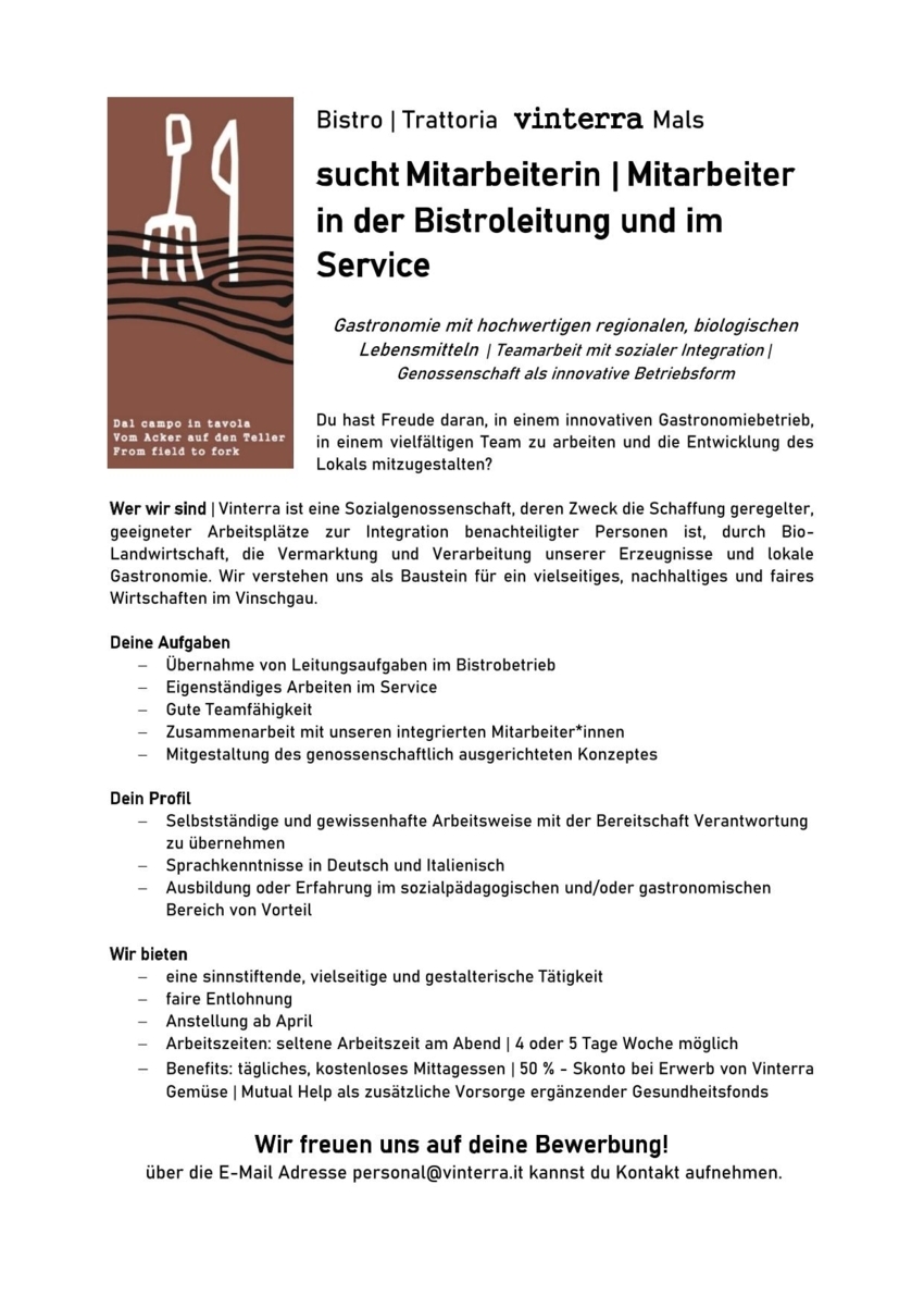 Mitarbeiterin ǀ Mitarbeiter in der Bistroleitung und im Service 