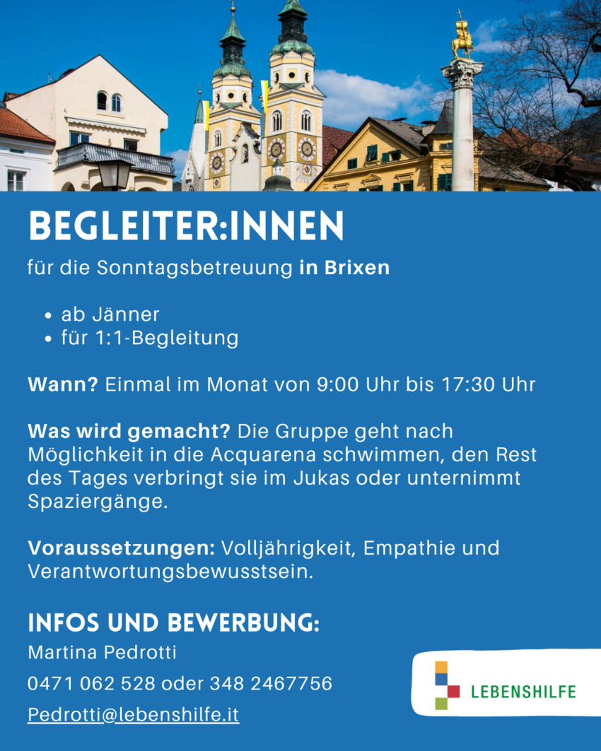 Begleiter:innen für die Sonntagsbetreuung Brixen