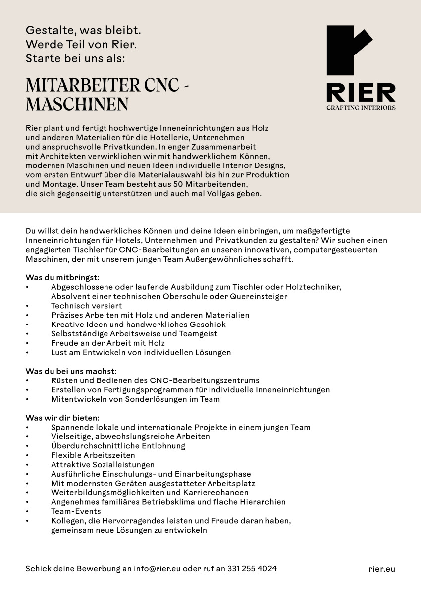 CNC-Maschinen Mitarbeiter