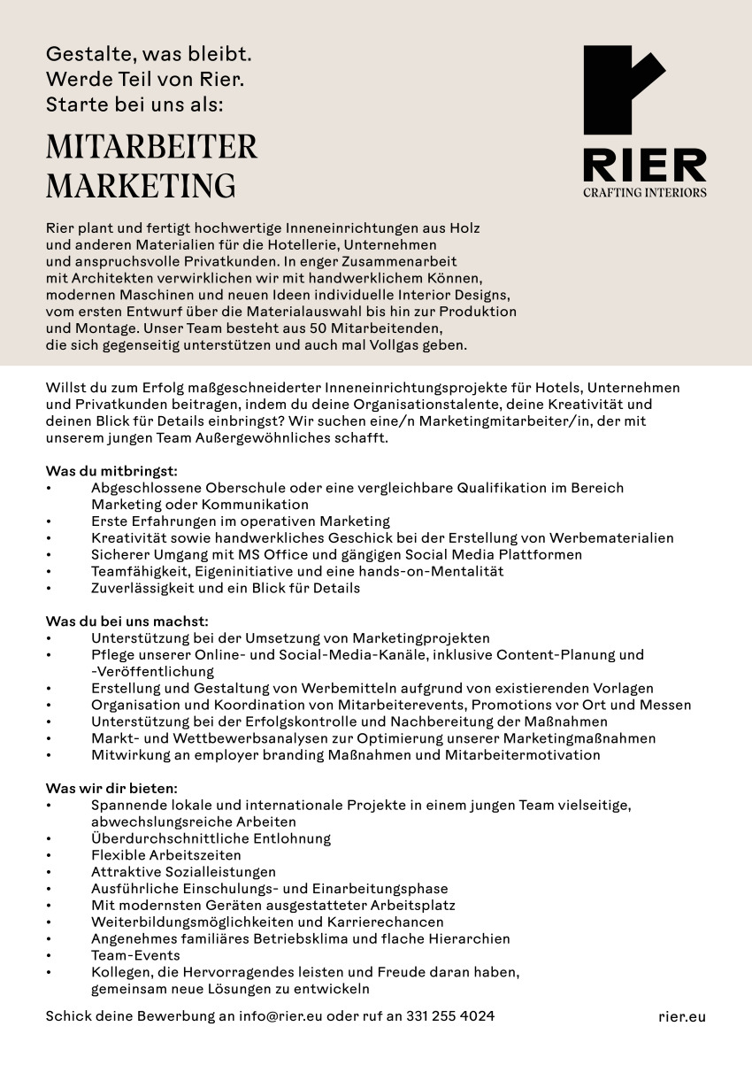 Marketing Mitarbeiter/in