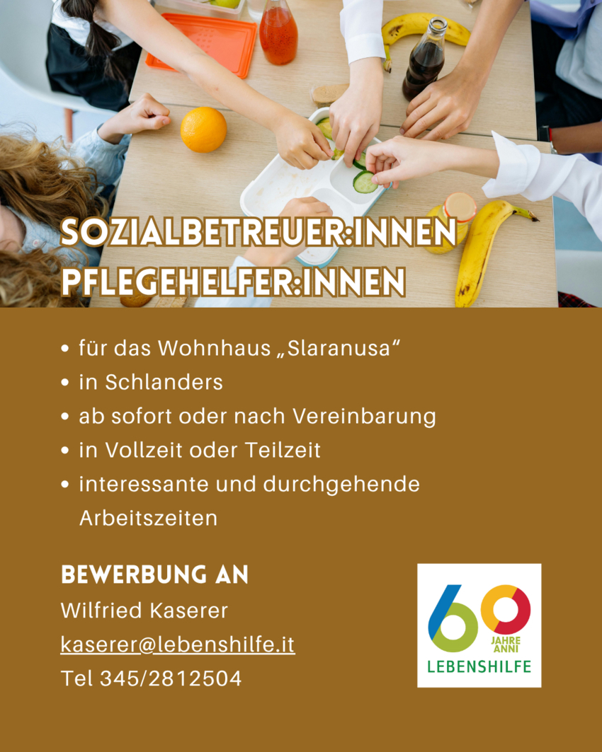 Sozialbetreuer/In - Pflegehelfer/In Wohnhaus für Menschen mit Beeinträchtigung 