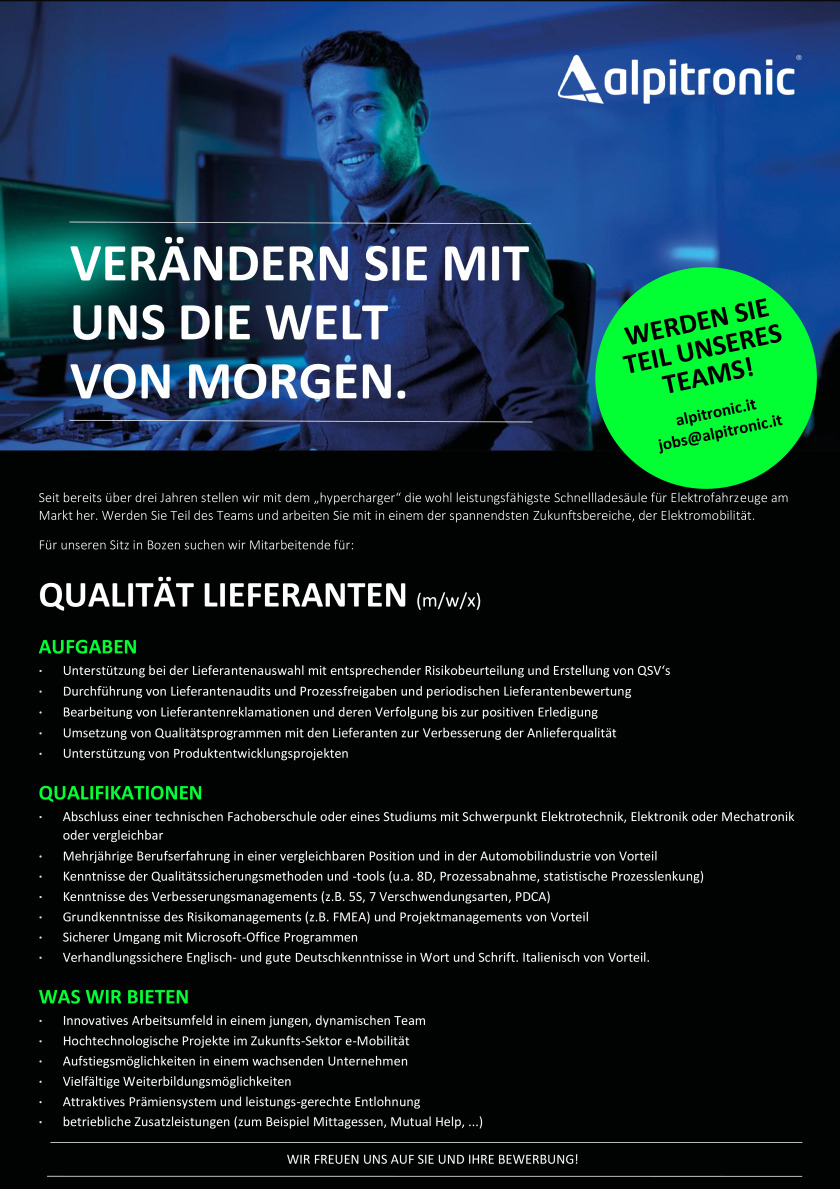 Mitarbeiter für Qualität Lieferanten (m/w/x)