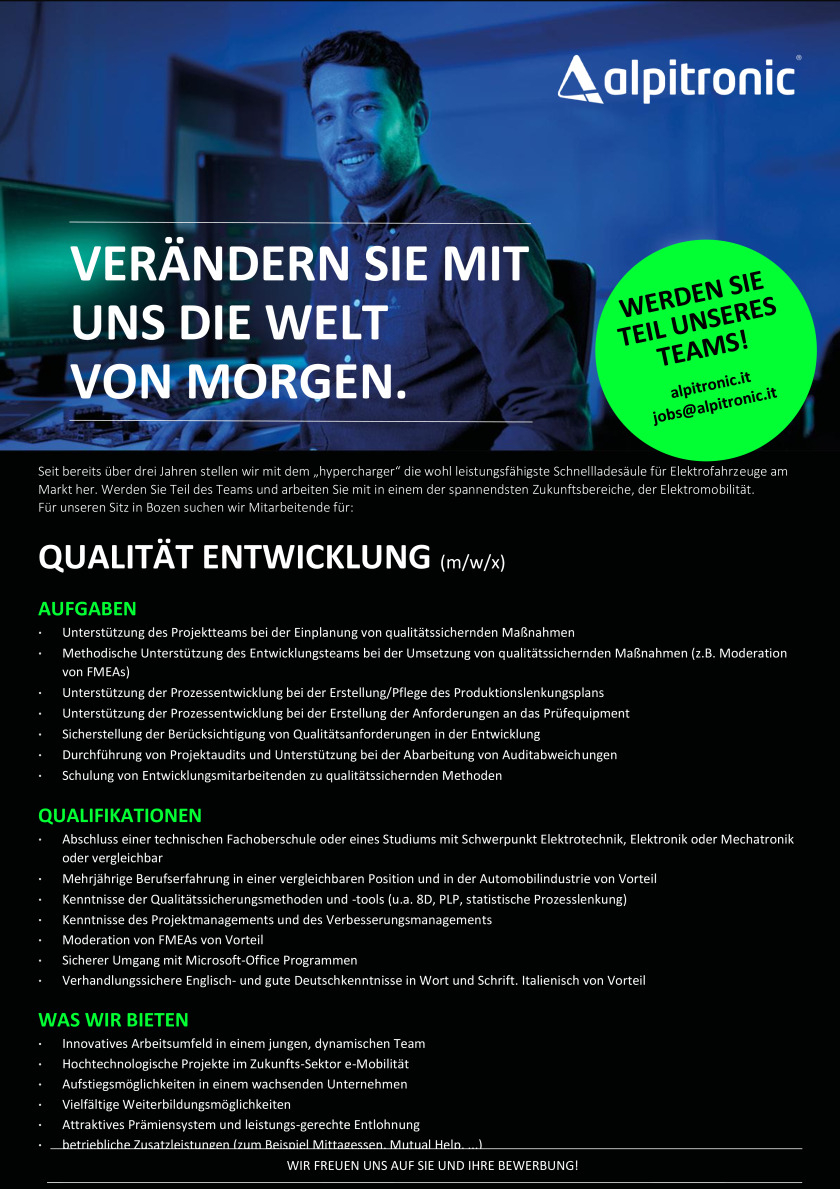 Mitarbeiter für Qualität Entwicklung (m/w/x)