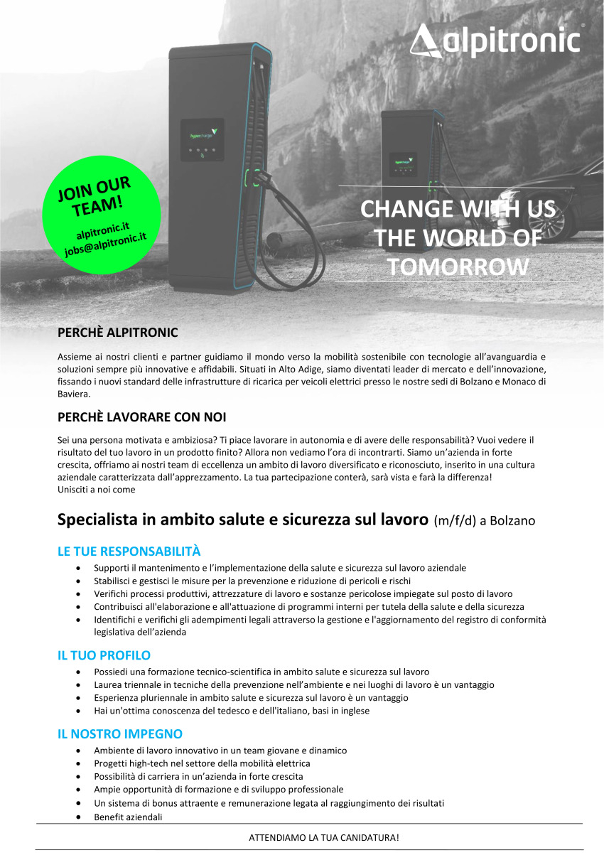 Specialista in ambito salute e sicurezza sul lavoro (m/f/d)