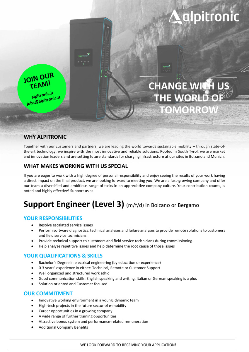 Support Engineer (Level 3) (m/f/d) in Bolzano or Bergamo