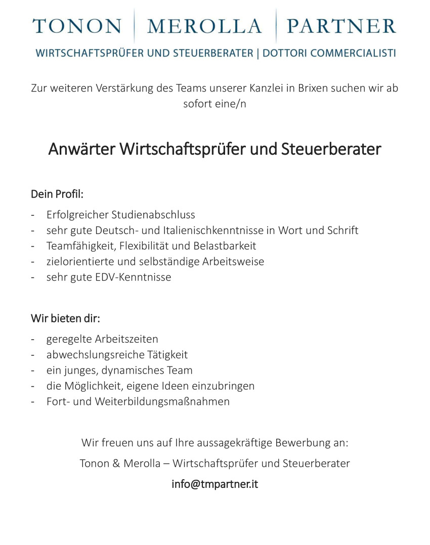 Anwärter Wirtschaftsprüfer und Steuerberater (m/w/d)
