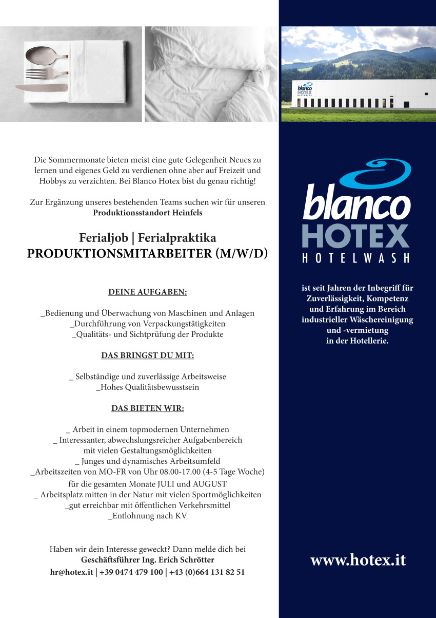 Produktionsmitarbeiter (m/w/d) Ferialjob / Ferialpraktika