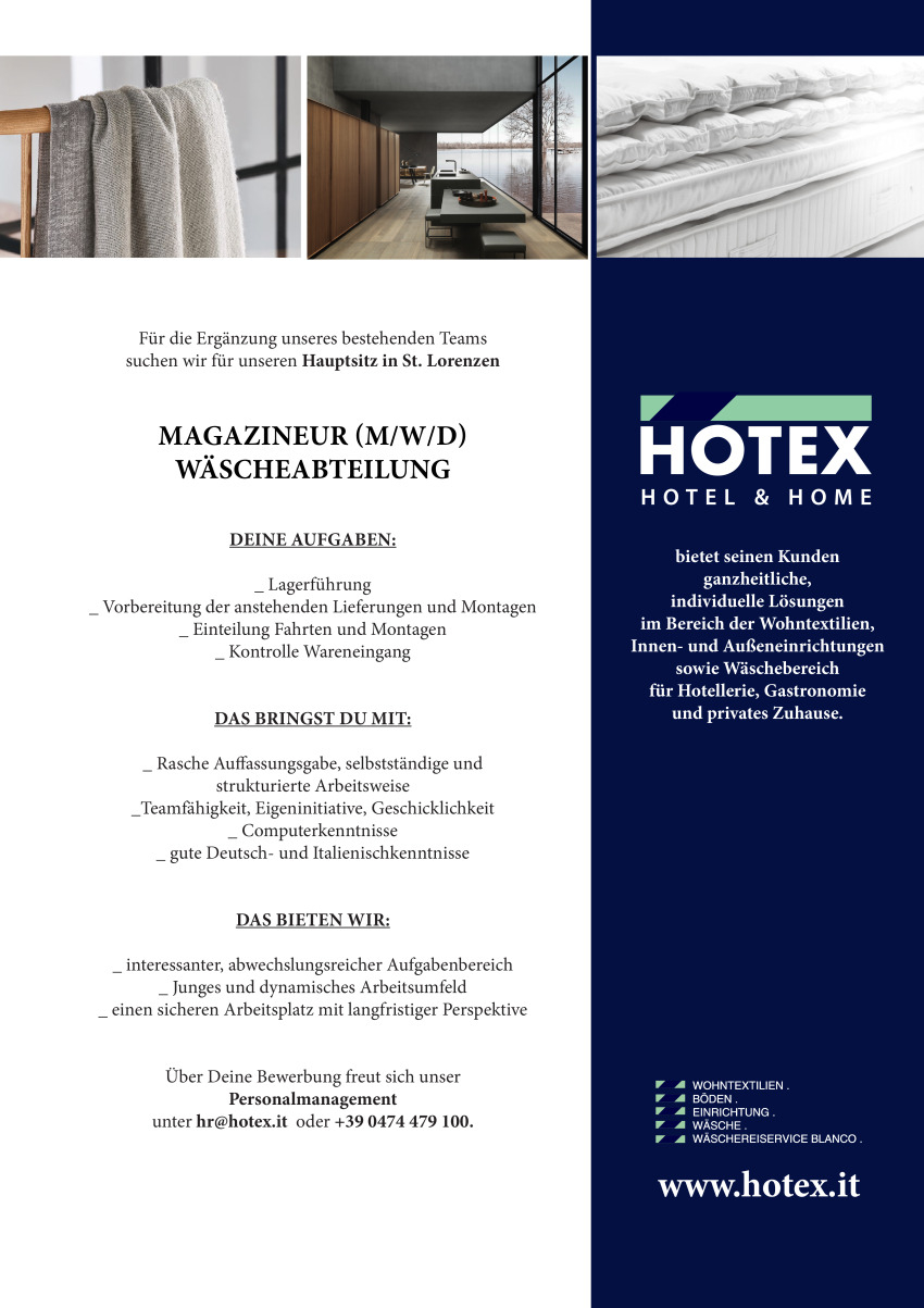 MAGAZINEUR:IN (M/W/D) - Wäscheabteilung