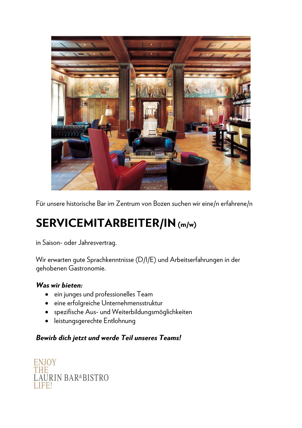 Servicemitarbeiter/in in der Laurin Bar & Bistro