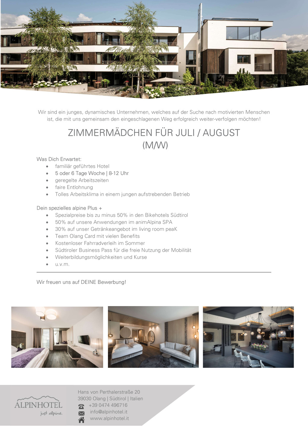 Zimmermädchen für Juli / August (m/w/d)
