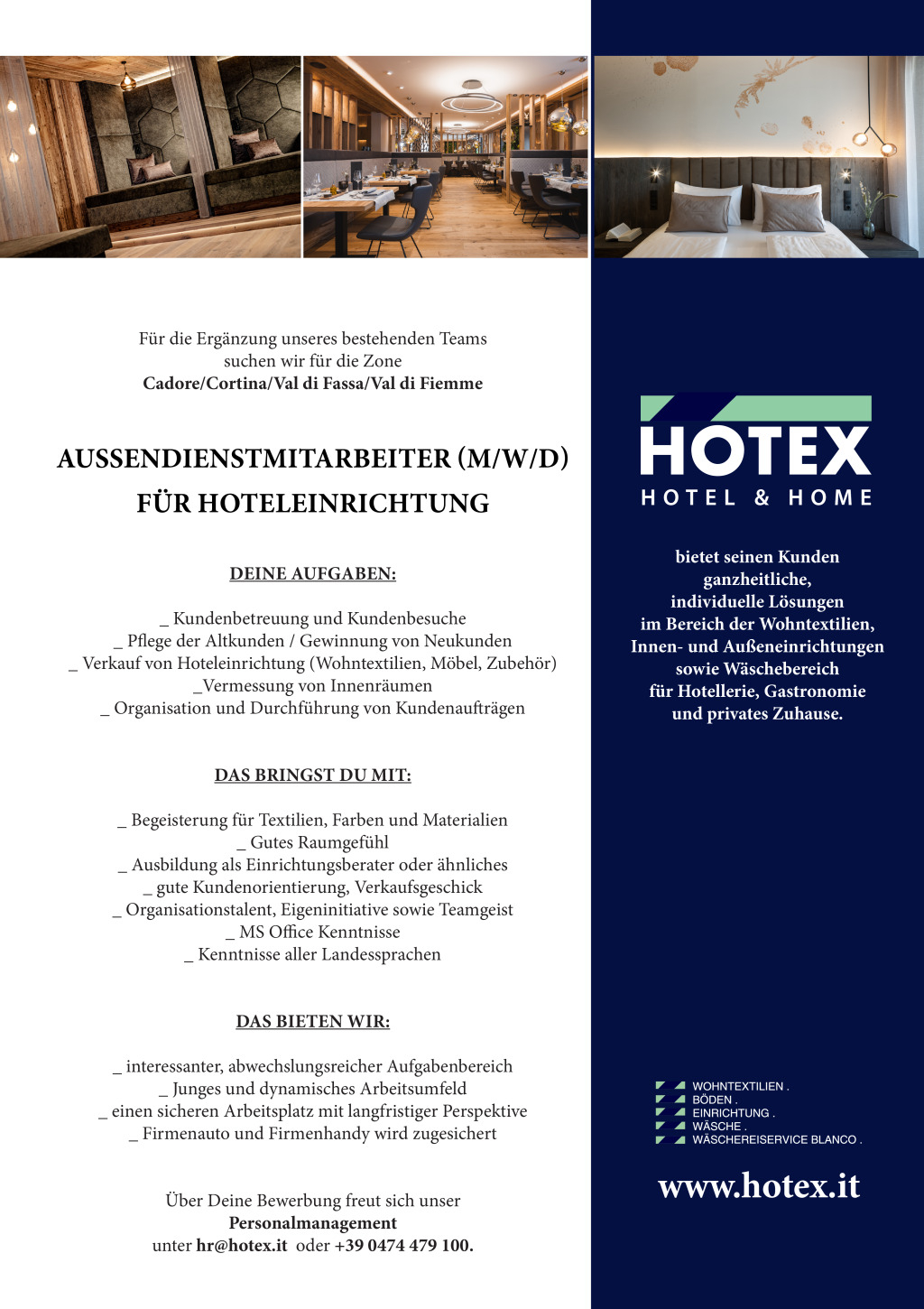 Außendienstmitarbeiter (m/w/d) für Hoteleinrichtung