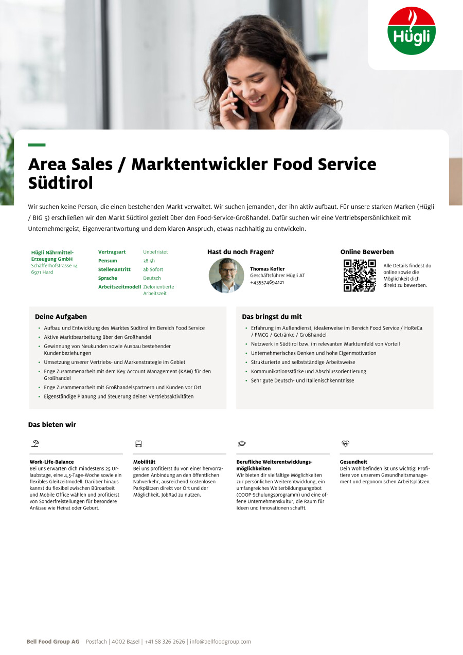 Area Sales / Marktentwickler Food Service Südtirol (m/w/d)
