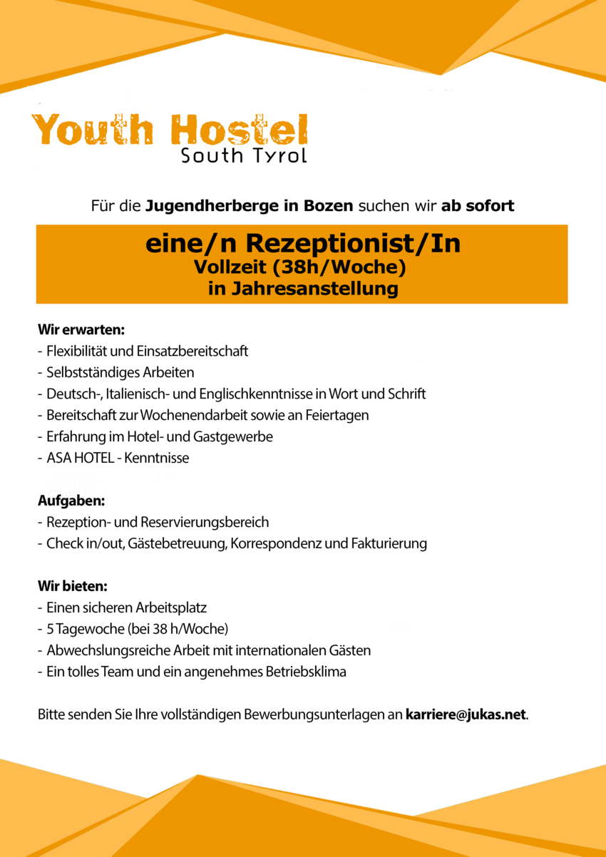 Rezeptionist/in in Vollzeit (38h/Woche)