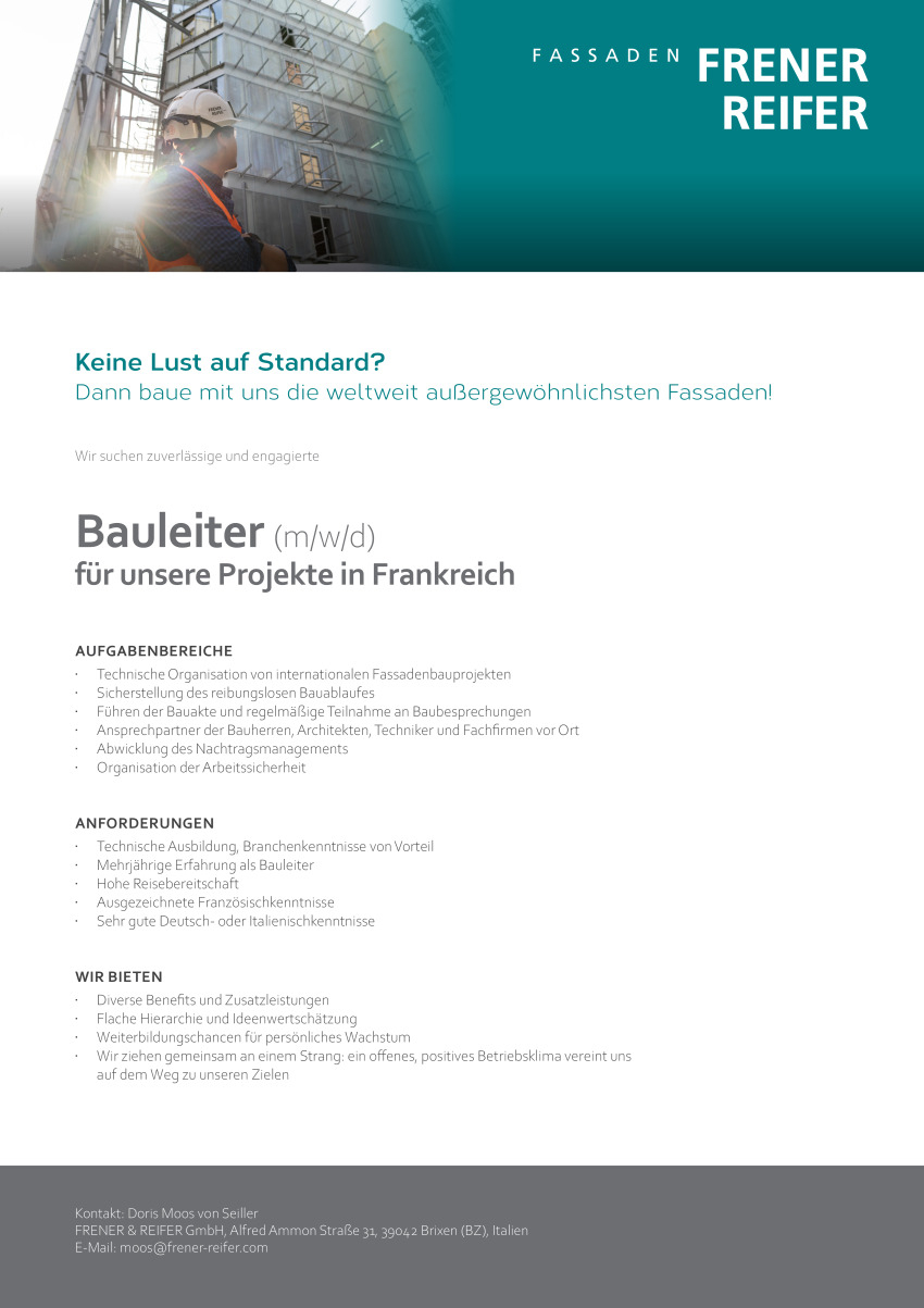 Bauleiter (m/w/d) für unsere Projekte in Frankreich