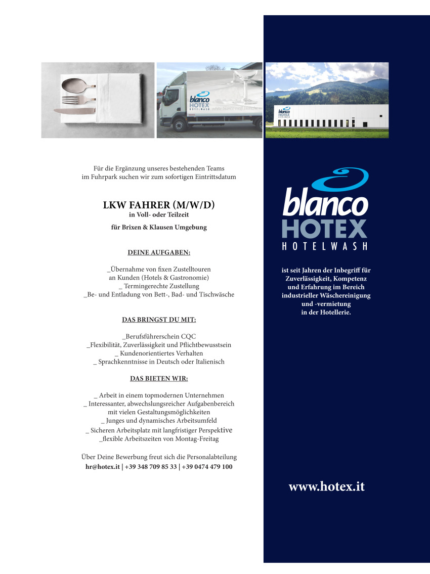 BLANCO LKW Fahrer (m/w/d) für den Raum Brixen / Klausen