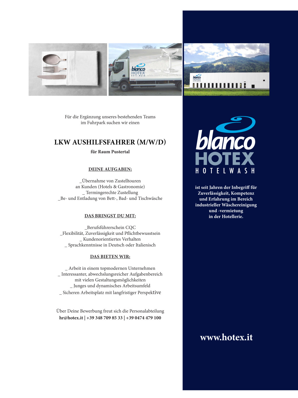 BLANCO LKW Aushilfsfahrer (m/w/d) für den Raum Bozen