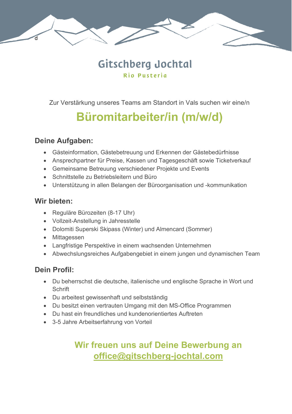 BüromitarbeiterIn (m/w/d)