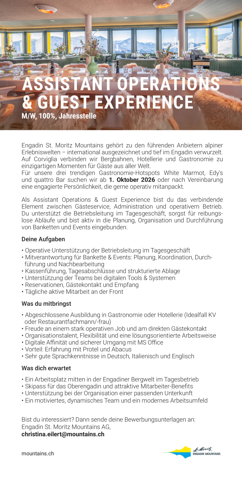 Assistant Operations & Guest Experience (m/w/d) 100% Jahresstelle