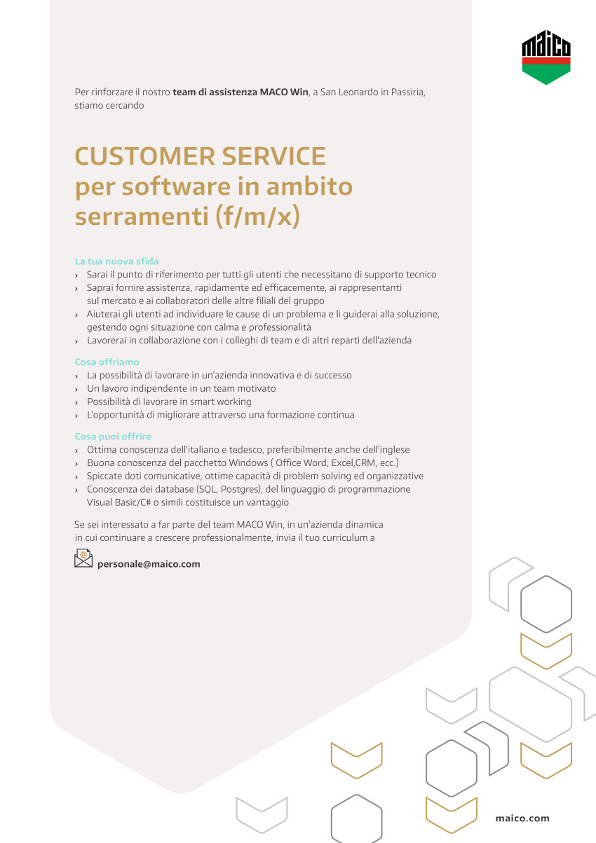 Customer Service per software in ambito serramenti (f/m/x)