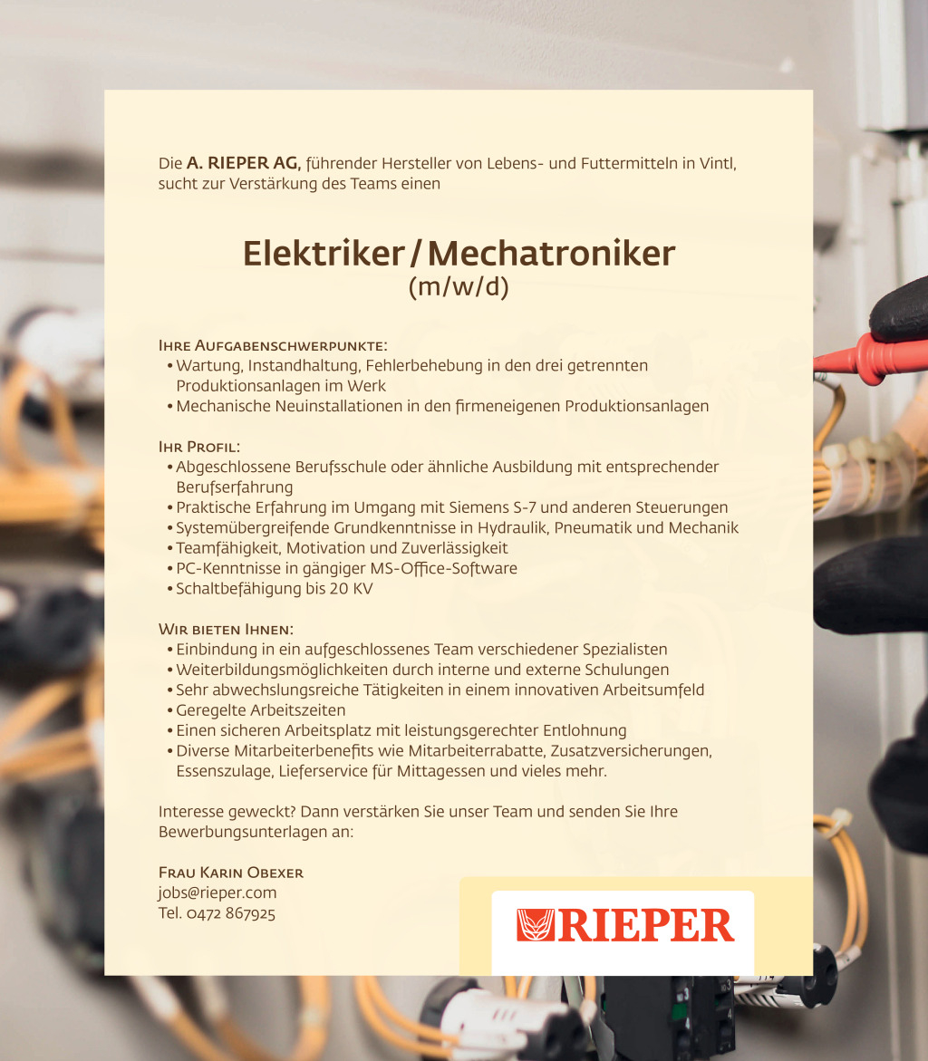 Elektriker / Mechatroniker (m/w/d)