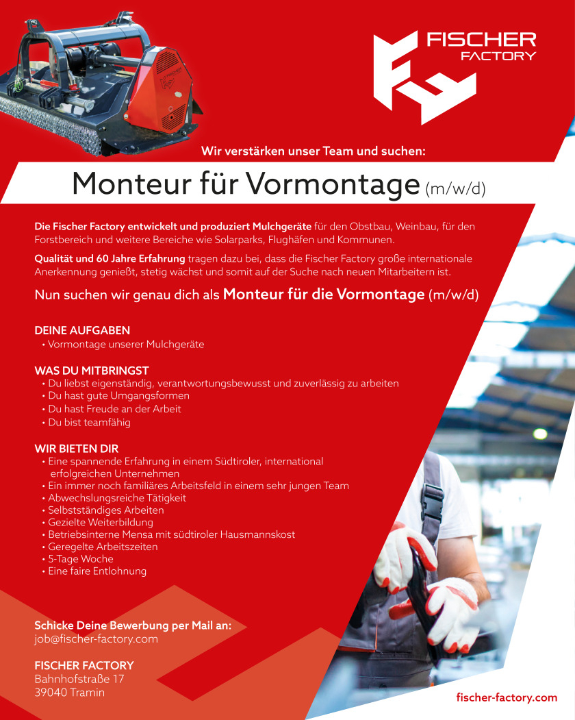 Monteur für die Vormontage (w/m/d)