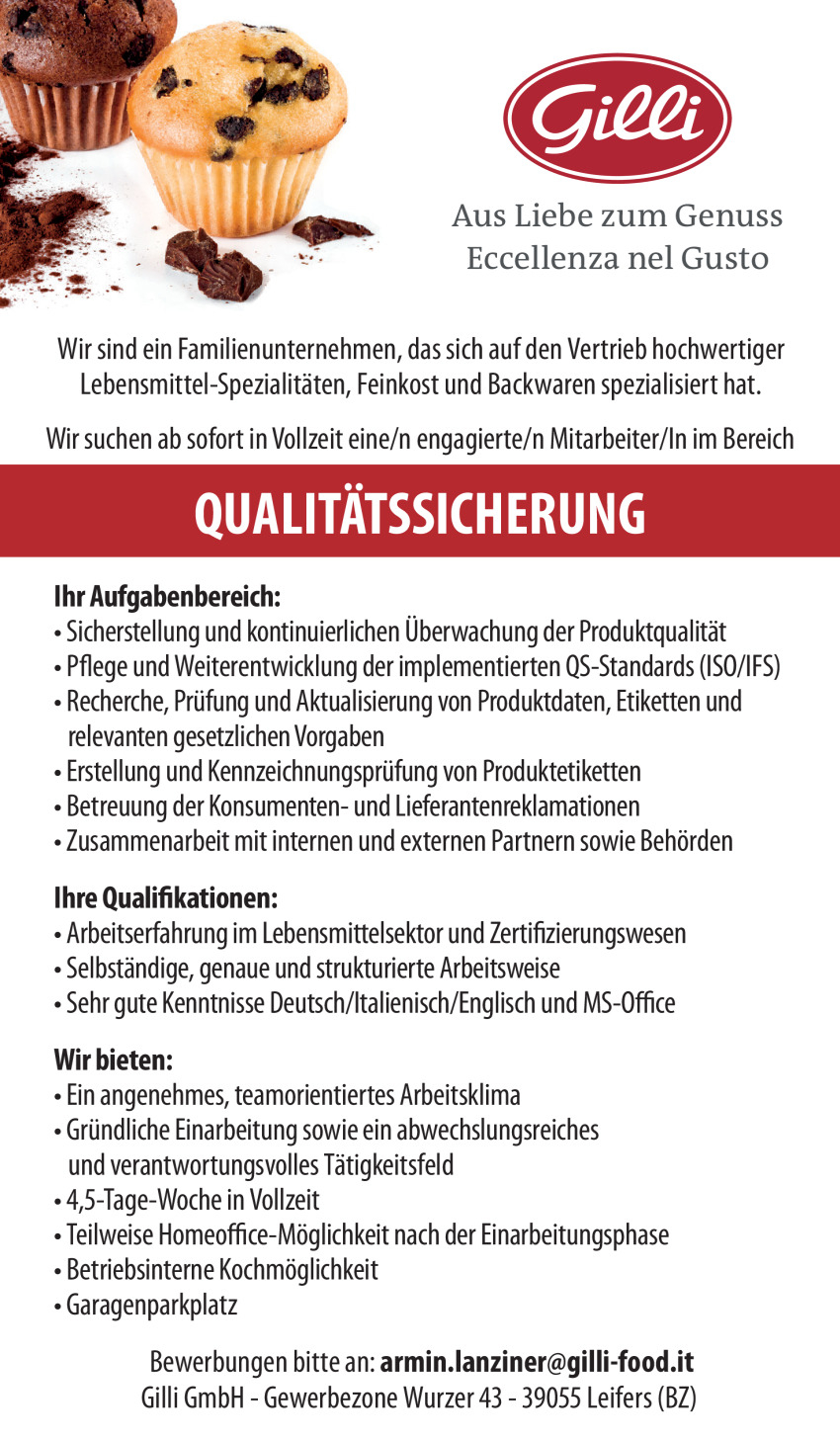 Mitarbeiter/in im Bereich Qualitätssicherung (m/w/d)