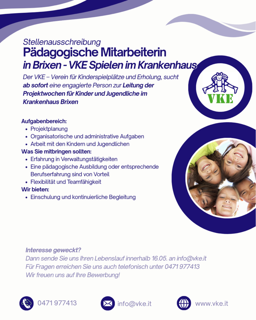 Pädagogische Mitarbeiterin in Brixen - VKE Spielen im Krankenhaus