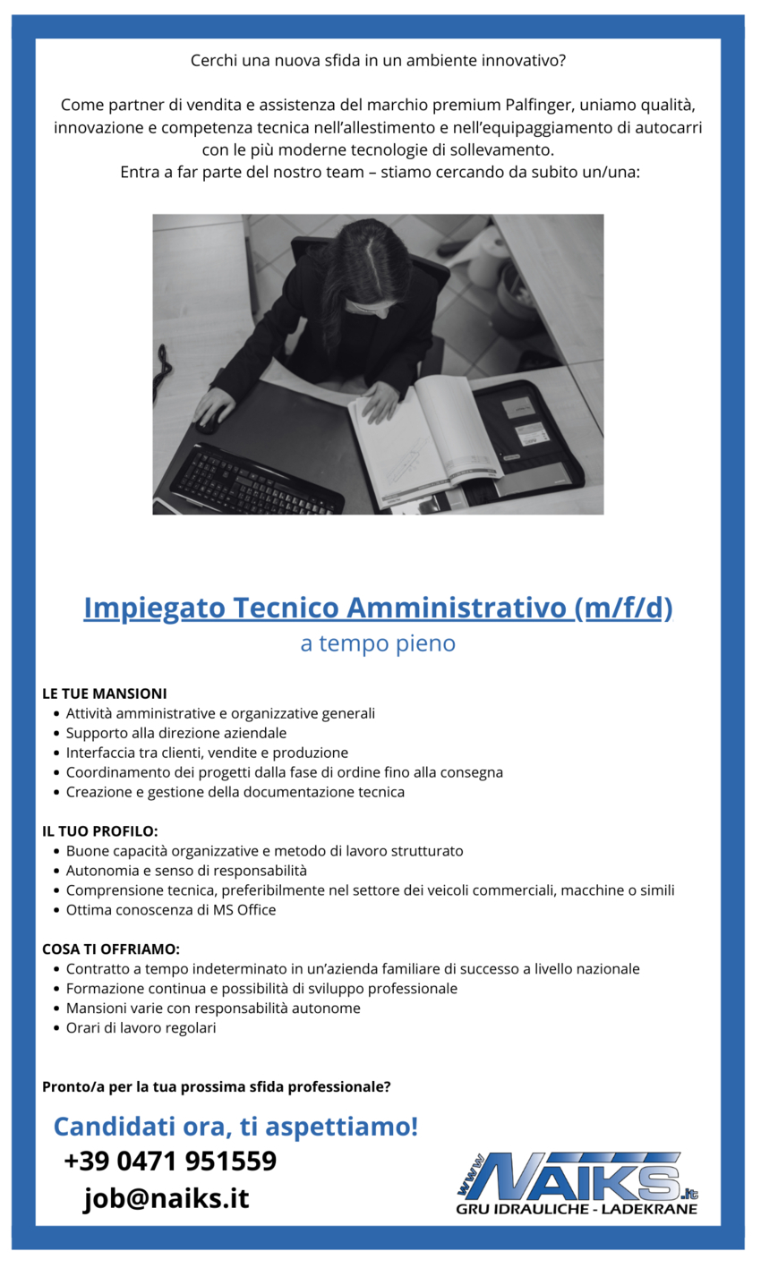 Impegato Tecnico Amministrativo (m/f/d)