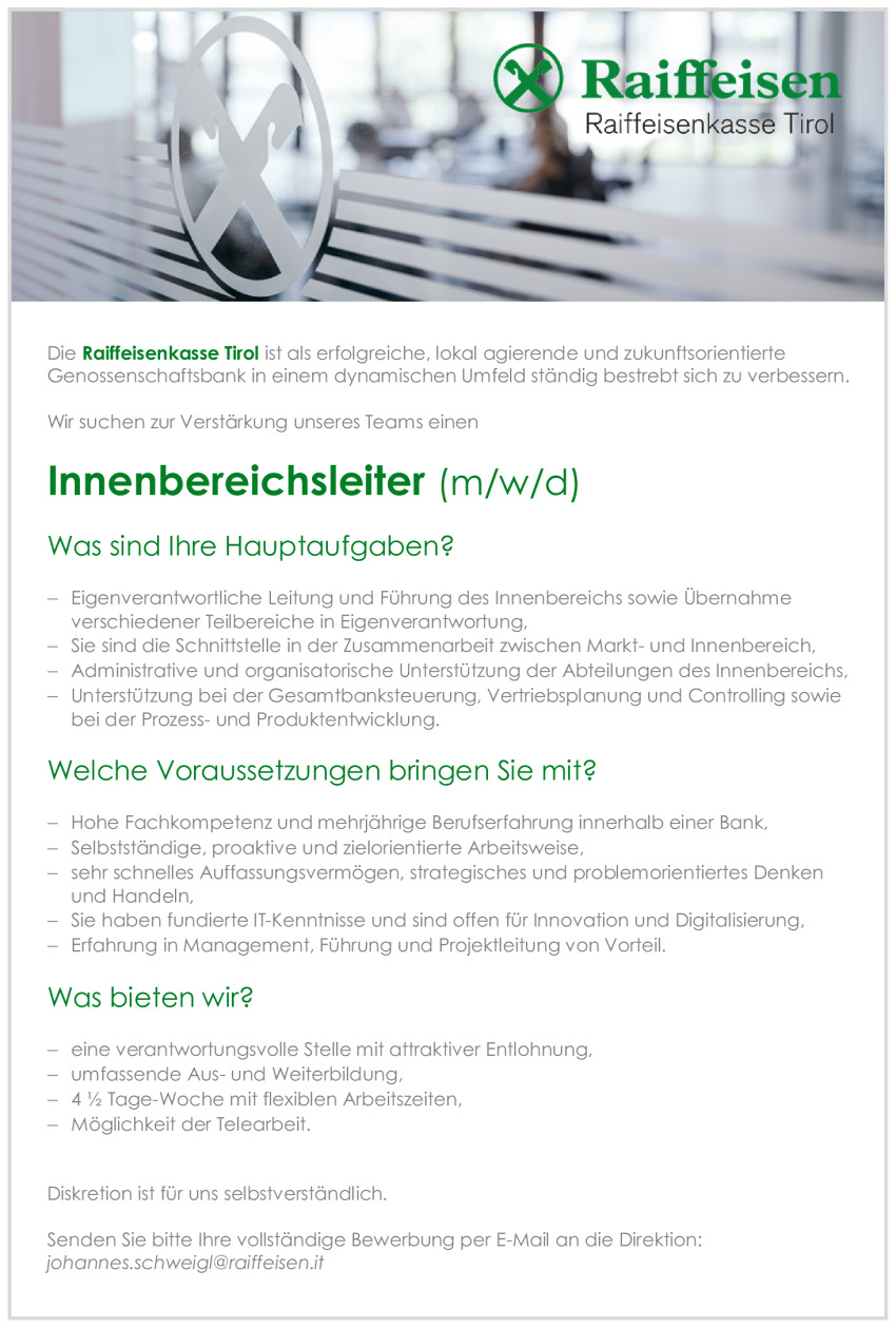 Innenbereichsleiter (m/w)