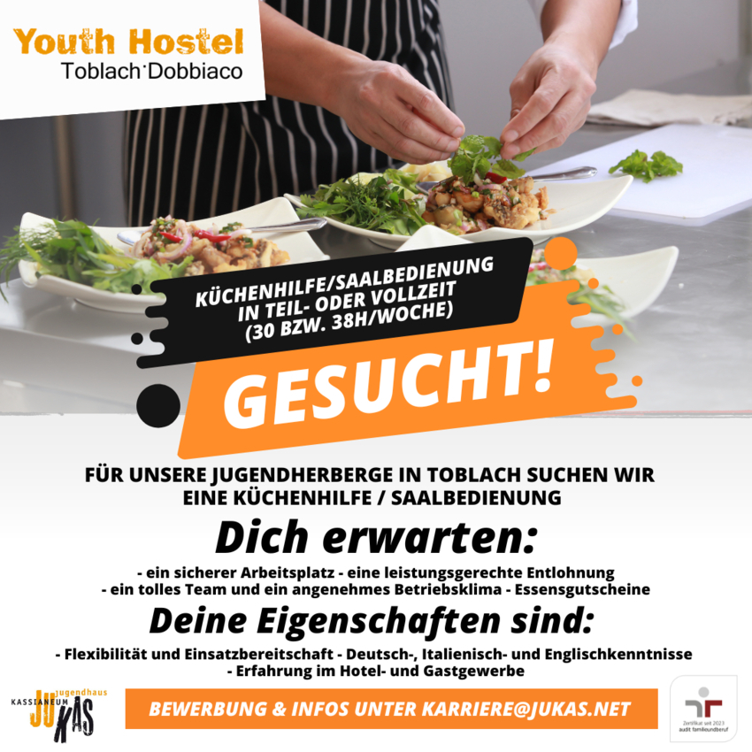 Küchenhilfe / Saalbedienung In Teil- oder Vollzeit (30 bzw. 38h/Woche)