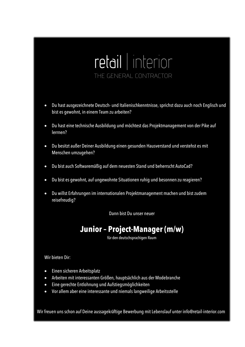 Junior Projektmanager (m/w)
