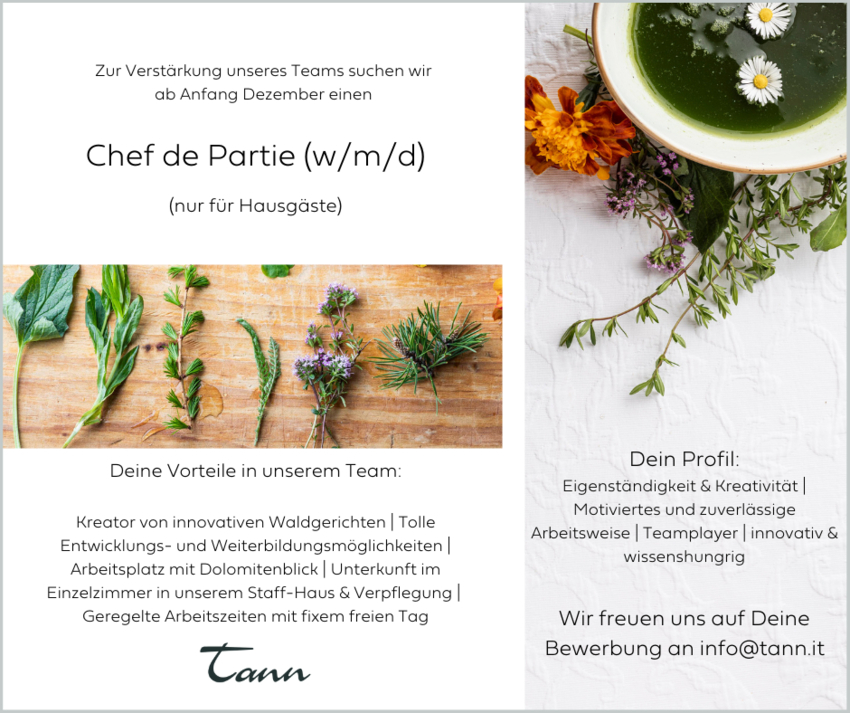 Chef de Partie (w/m/d) - ab Anfang Dezember