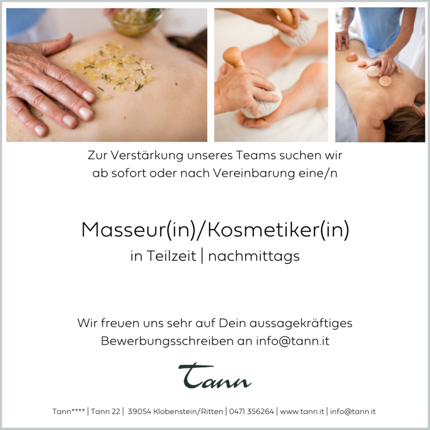 Masseur / Kosmetiker (w/m/d) in Teilzeit