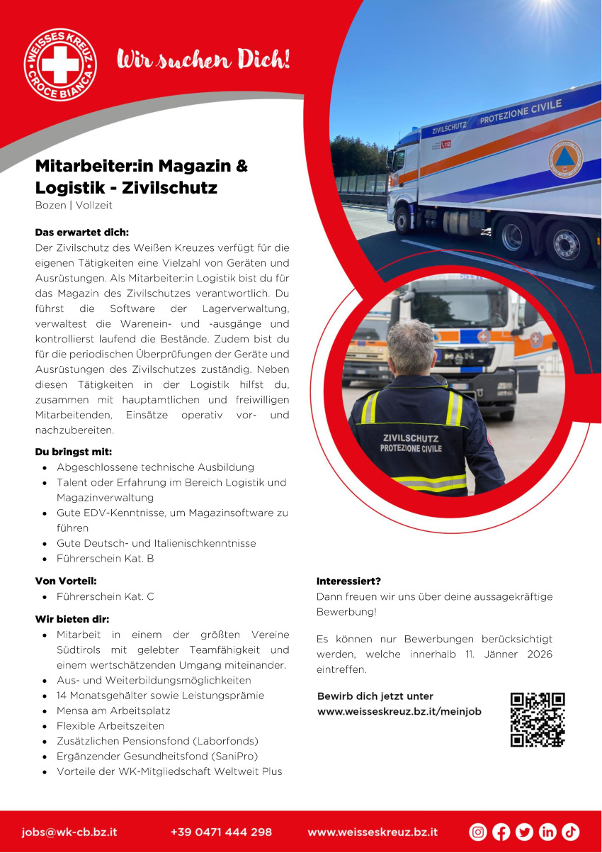 Mitarbeiter:in Magazin & Logistik – Zivilschutz (m/w/d)