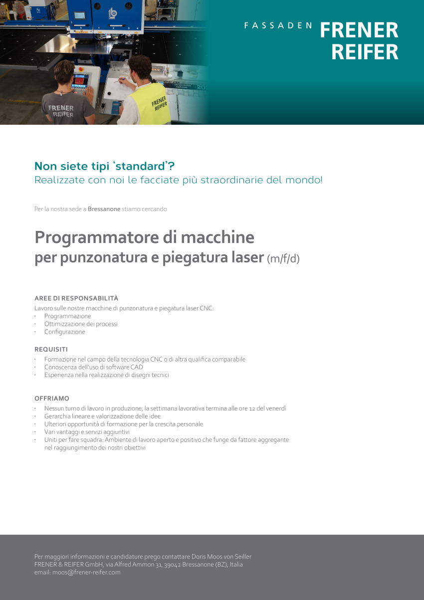 Programmatore di macchine per punzonatura e piegatura laser (m/f/d)