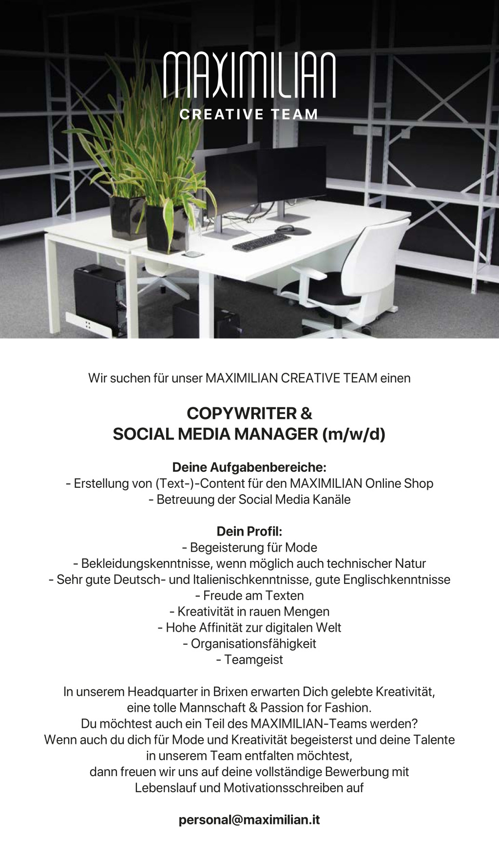 Copywriter & Social Media Manager (m/w/d)