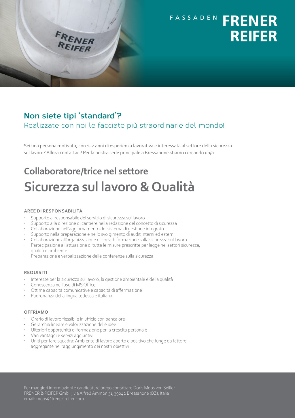 Collaboratore/trice nel settore Sicurezza sul lavoro & Qualità