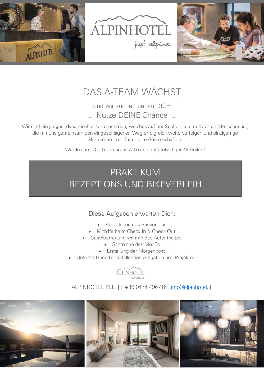 Praktikant/in Rezeption & Bikeverleih