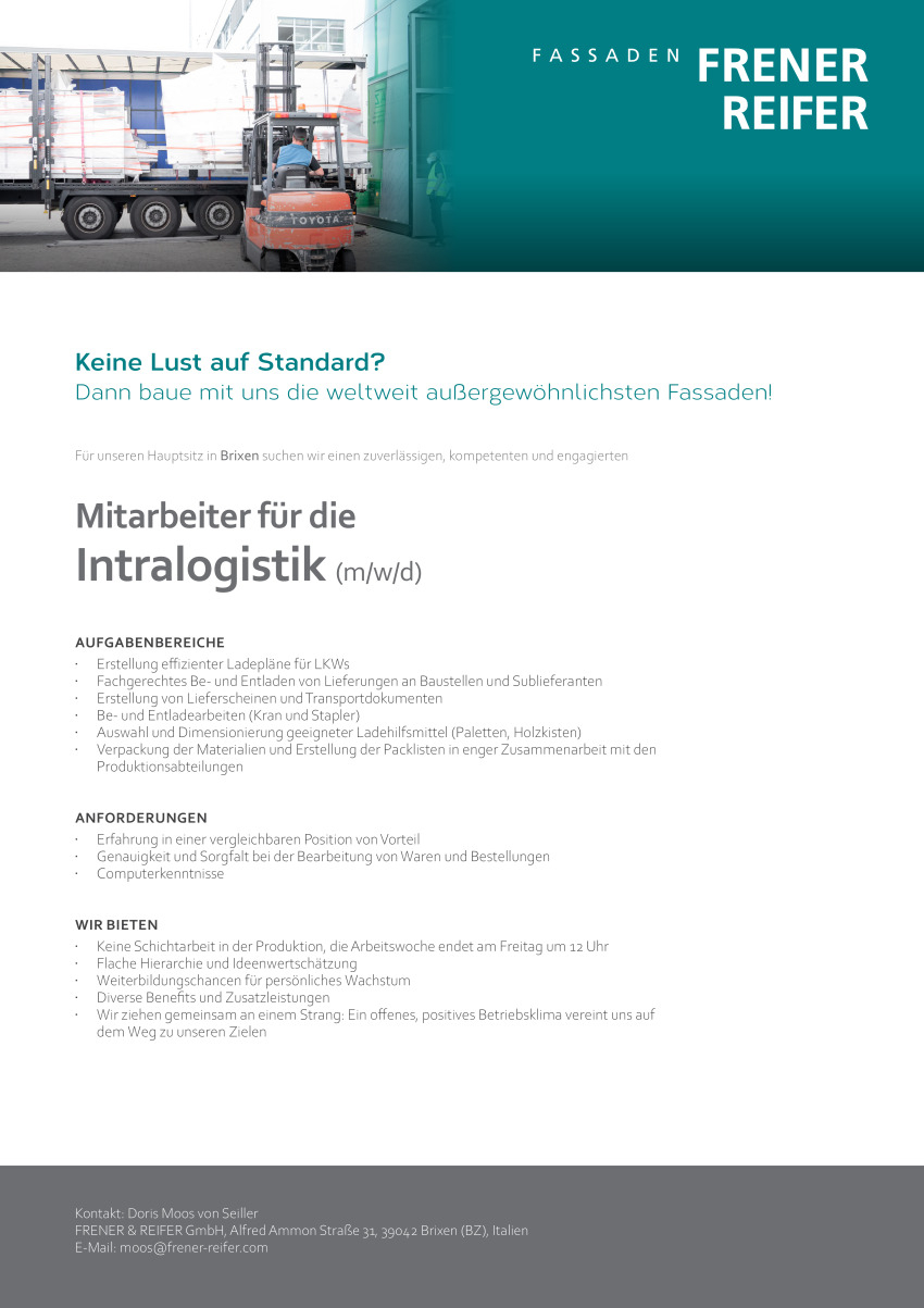 Mitarbeiter für die Intralogistik (m/w/d)