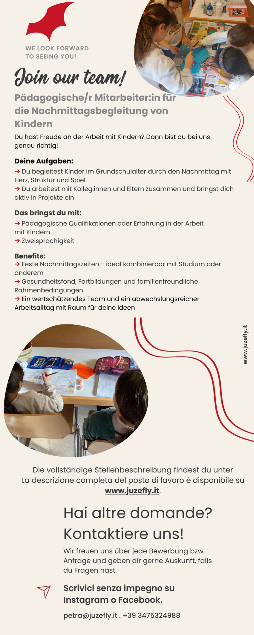 Pädagogische/r Mitarbeiter:in für die Nachmittagsbegleitung von Kindern