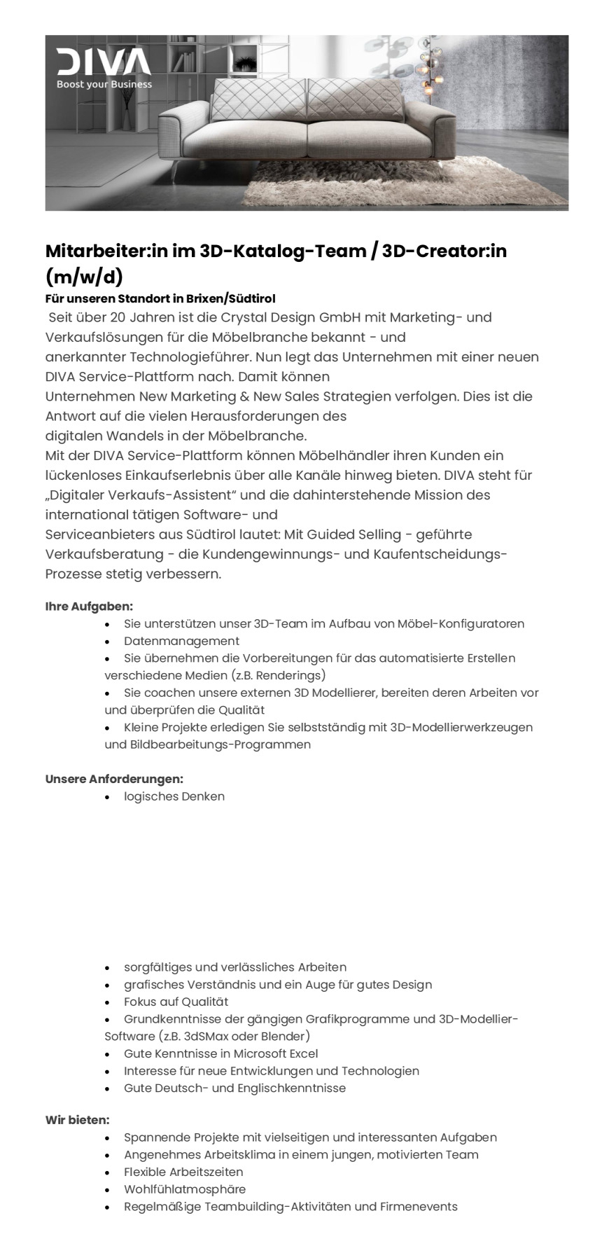 Mitarbeiter:in im 3D-Katalog-Team / 3D-Creator:in (m/w/d)
