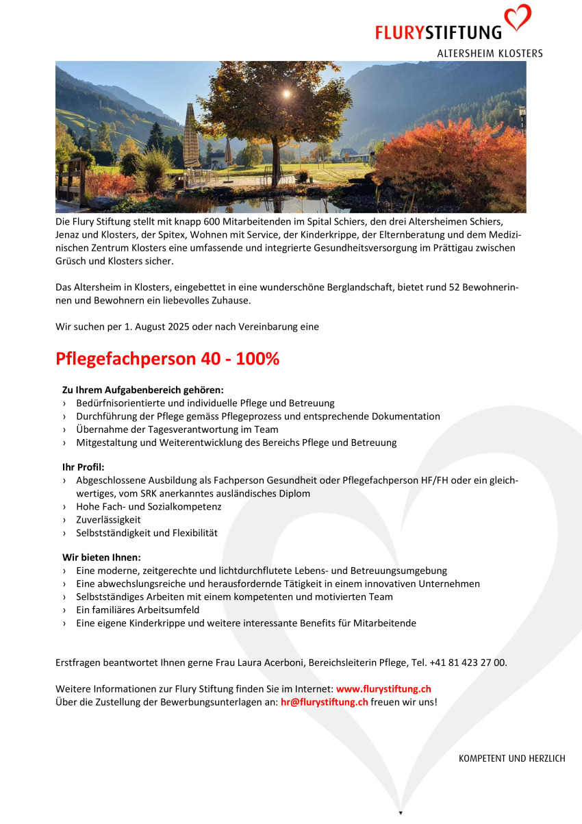 Pflegefachperson (m/w/d) 40 - 100%
